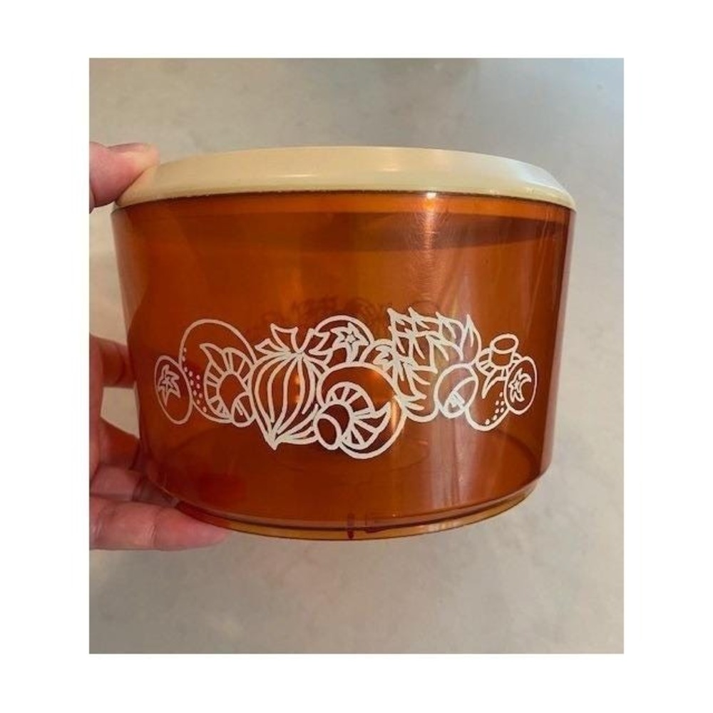 Sterilite Amber Plastic Canister Vintage White Vegetable Graphic Kitchen 1970's